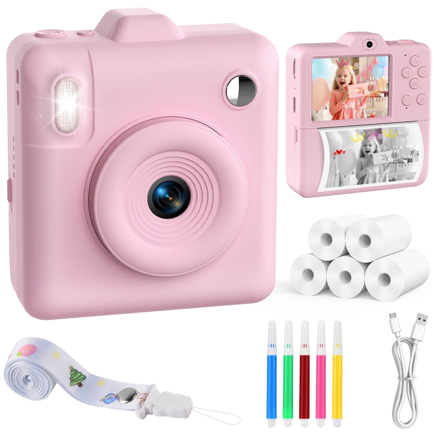 Kids Instant Print Camera | Thermal Print Digital Camera for Children | Birthday & Christmas Gift (Blue & Pink)