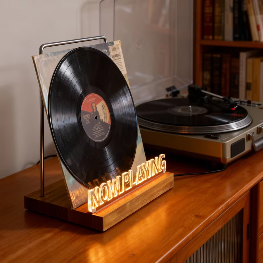 LED Vinyl Record Display Stand | Light-Up Acrylic Album Holder with Warm White Light | Modern Music Room Décor