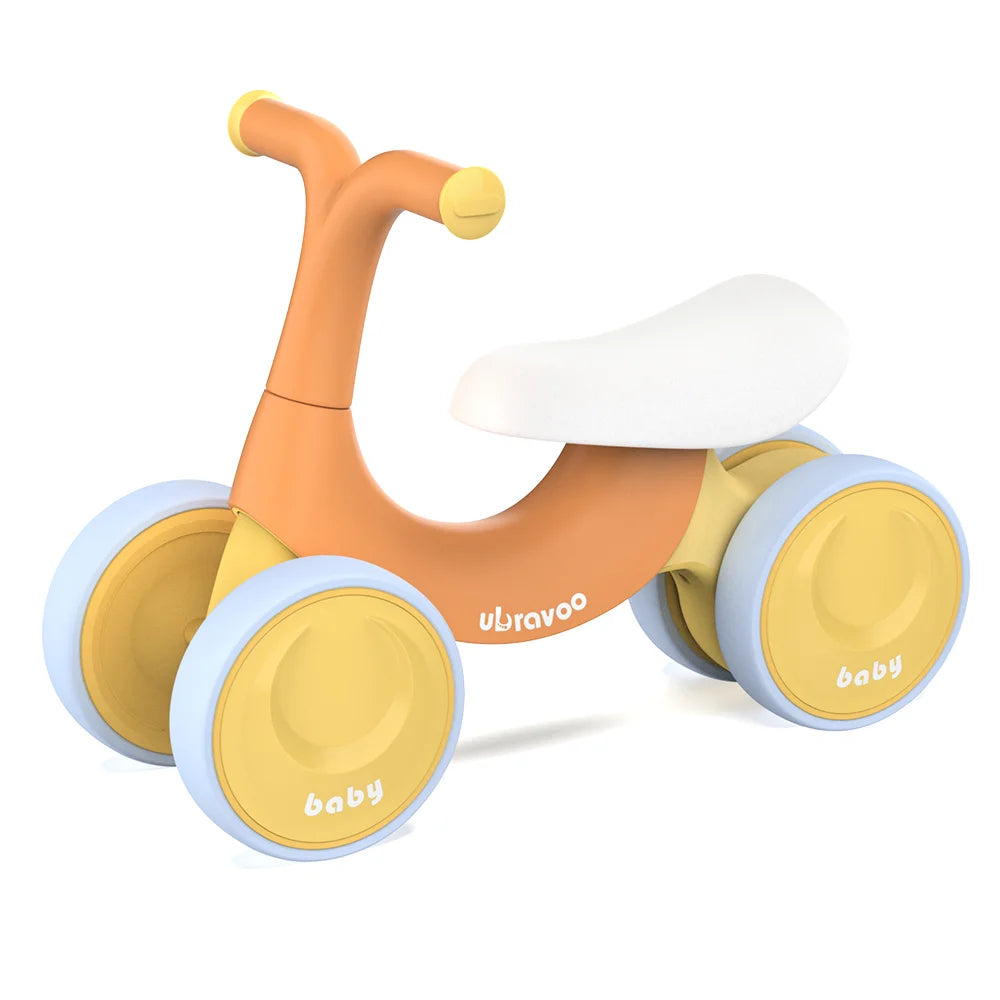 UBRAVOO Baby Balance Bike for Toddlers 10–36 Months – 4 Wheel No Pedal First Balance Bike with Soft PU Seat, Silent EVA Wheels, Lightweight Ride On Toy, Orange