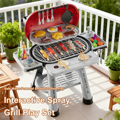 Kids BBQ Grill Play Set Spray Smoke Lights Pretend Cooking Toy Gift UK 3+
