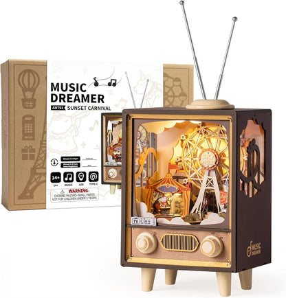 Robotime DIY Wooden Music Box 3D Puzzle LED Night Light Ferris Wheel Gift UK