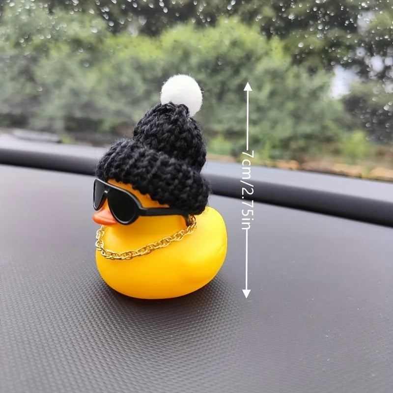 Cute Knitted Hat & Sunglasses Car Decoration Set – Fun Car Dashboard & Mirror Accessory