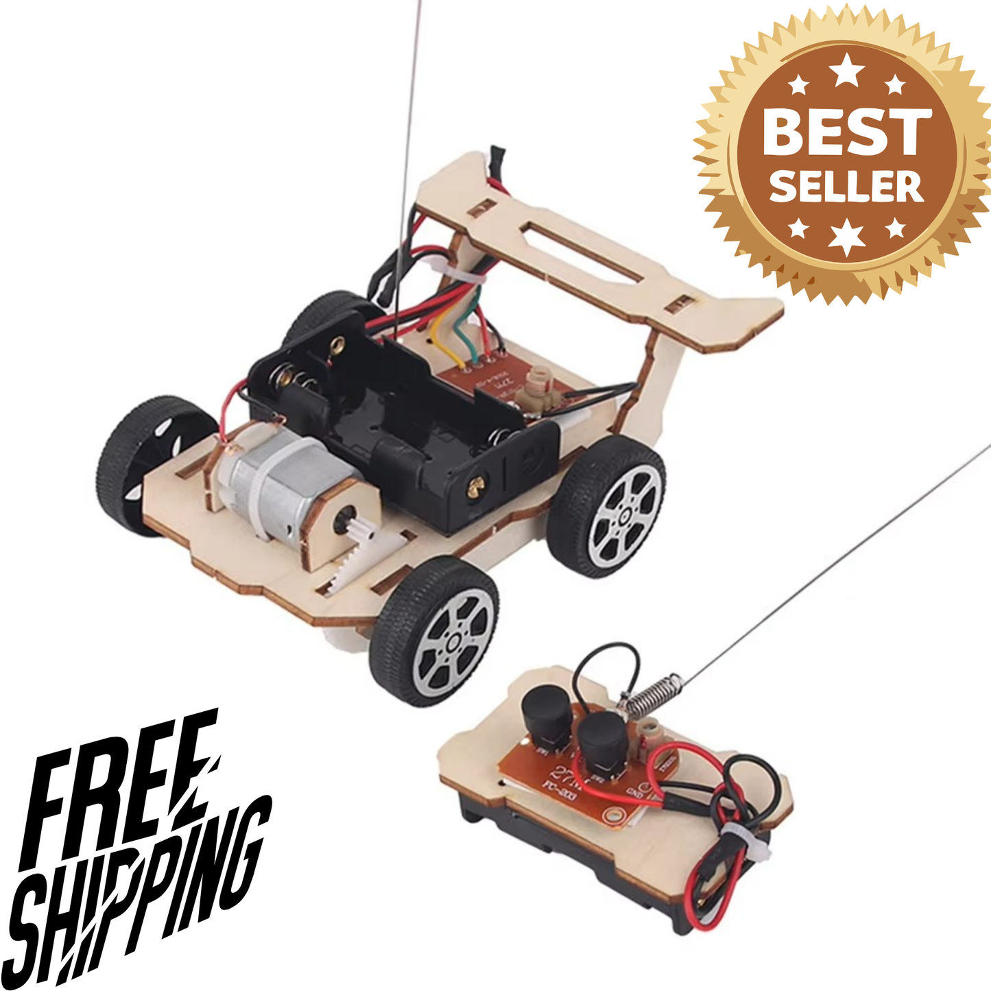 Wooden RC Car Kit – DIY STEM Remote Control Vehicle Model Building Kit for Kids & Students