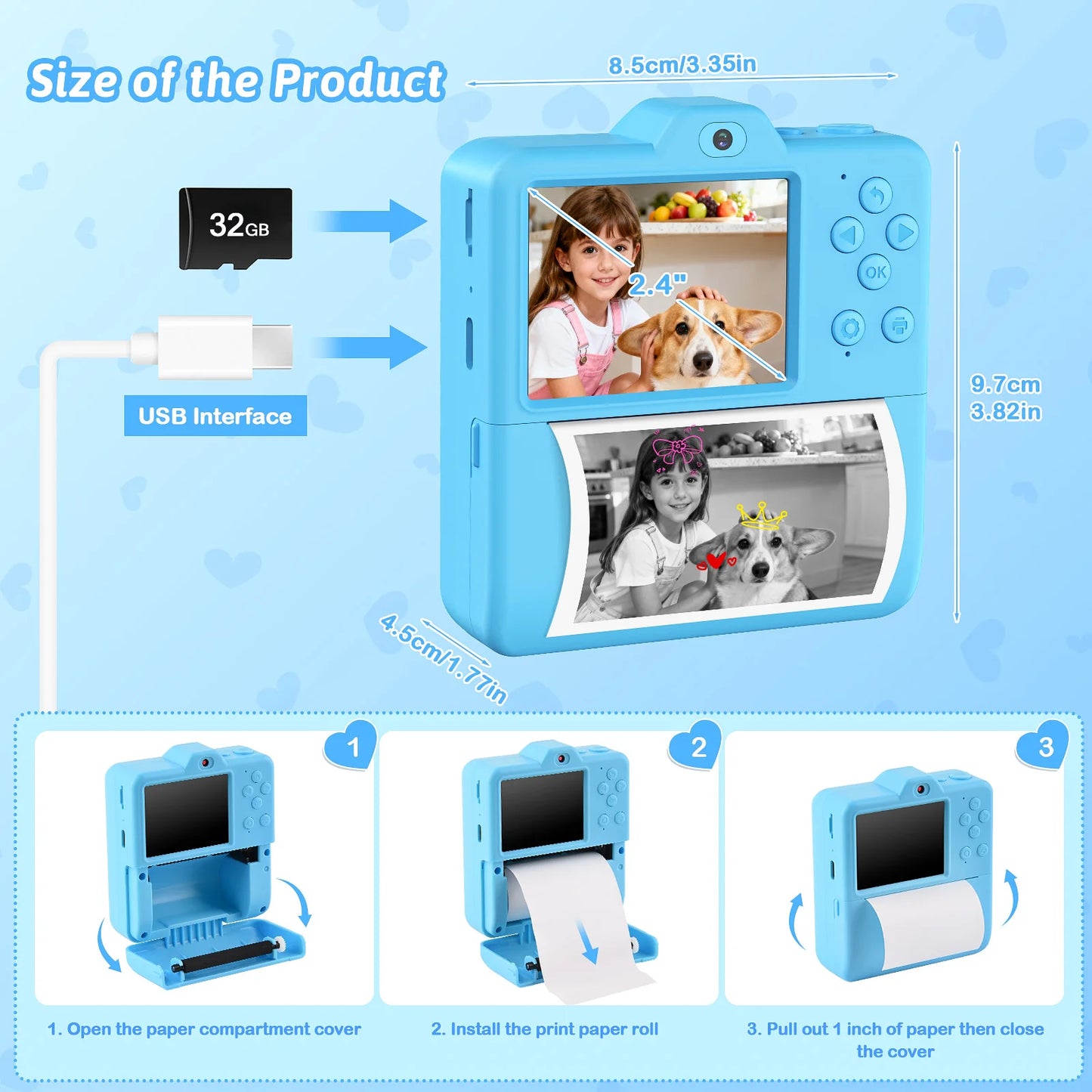 Kids Instant Print Camera | Thermal Print Digital Camera for Children | Birthday & Christmas Gift (Blue & Pink)