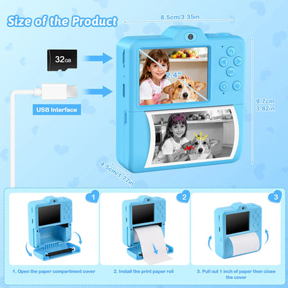Kids Instant Print Camera | Thermal Print Digital Camera for Children | Birthday & Christmas Gift (Blue & Pink)