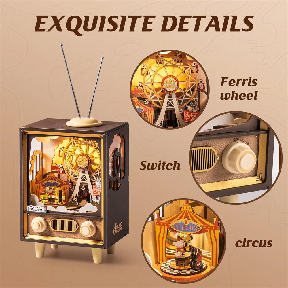 Robotime DIY Wooden Music Box 3D Puzzle LED Night Light Ferris Wheel Gift UK