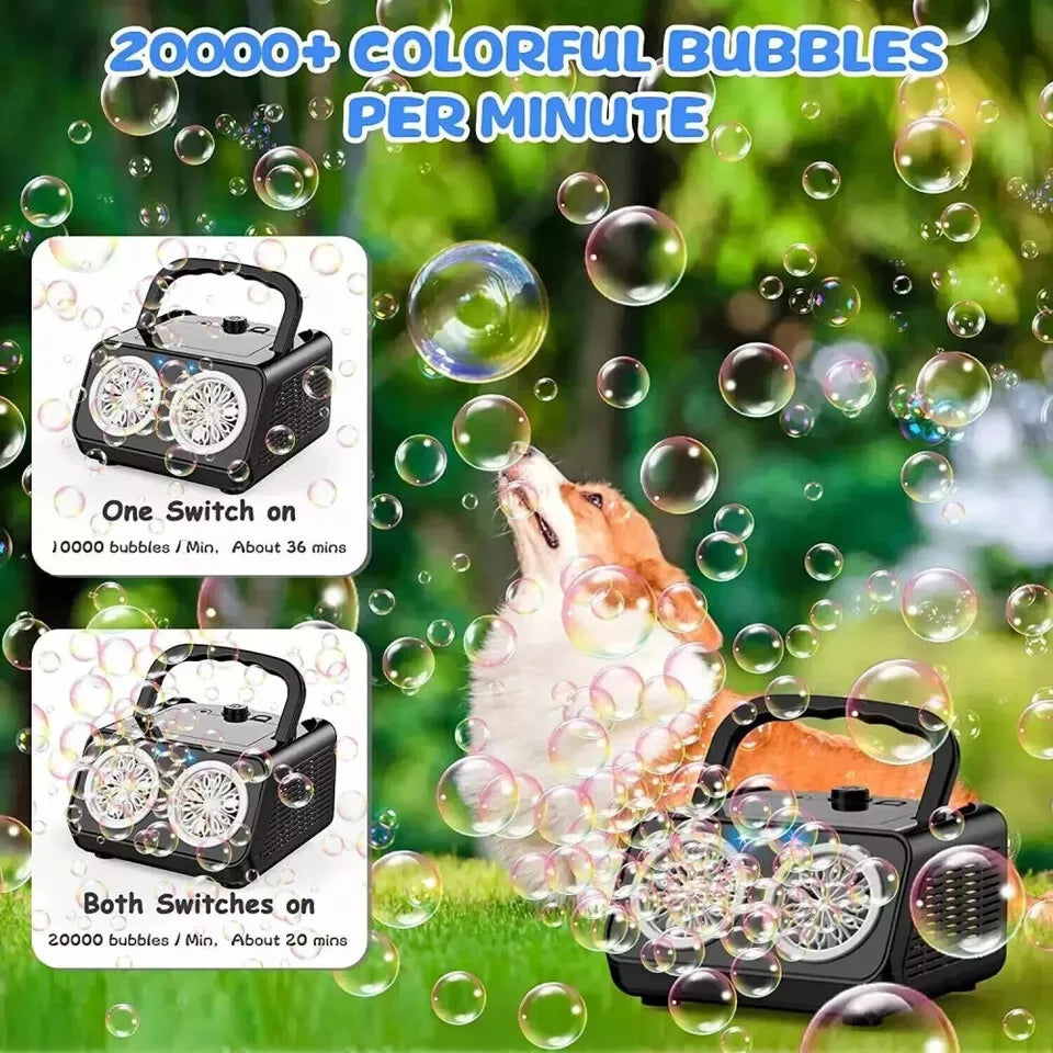 Automatic Bubble Machine for Kids | 20,000+ Bubbles Per Minute | Dual Motor LED Bubble Blower | USB & Battery Powered | Outdoor Garden Party Bubble Maker | Blue & Pink
