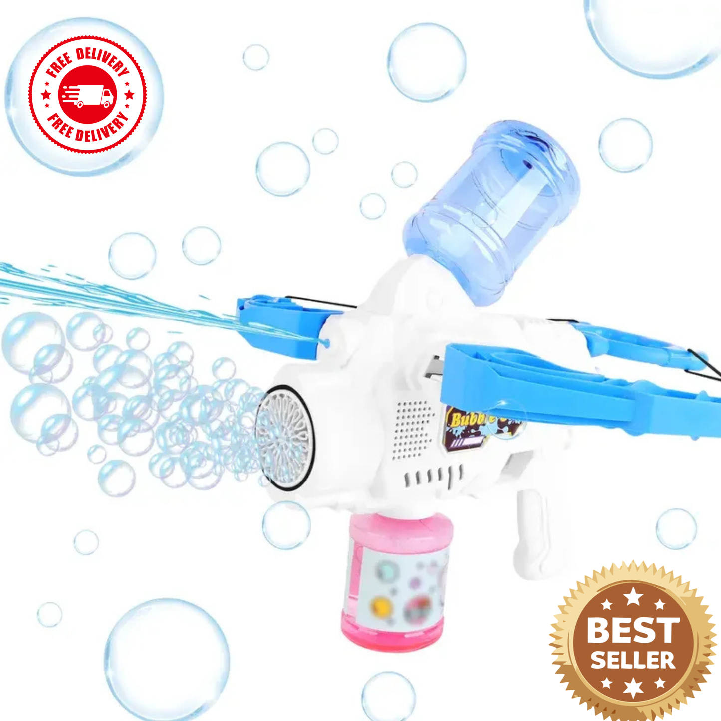 3-in-1 Bubble Water Gun & Bow Arrow Toy – Bubble Machine Blaster for Kids | Summer Outdoor Garden & Beach Fun (Blue)