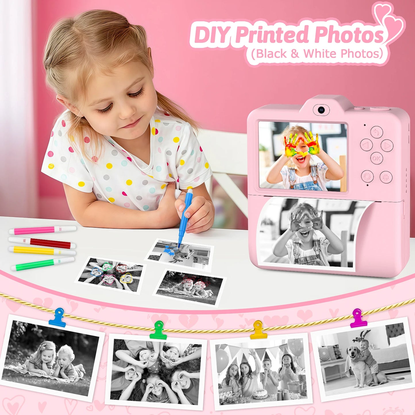 Kids Instant Print Camera | Thermal Print Digital Camera for Children | Birthday & Christmas Gift (Blue & Pink)