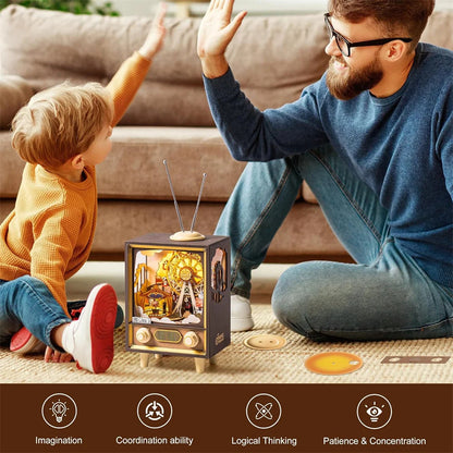 Robotime DIY Wooden Music Box 3D Puzzle LED Night Light Ferris Wheel Gift UK