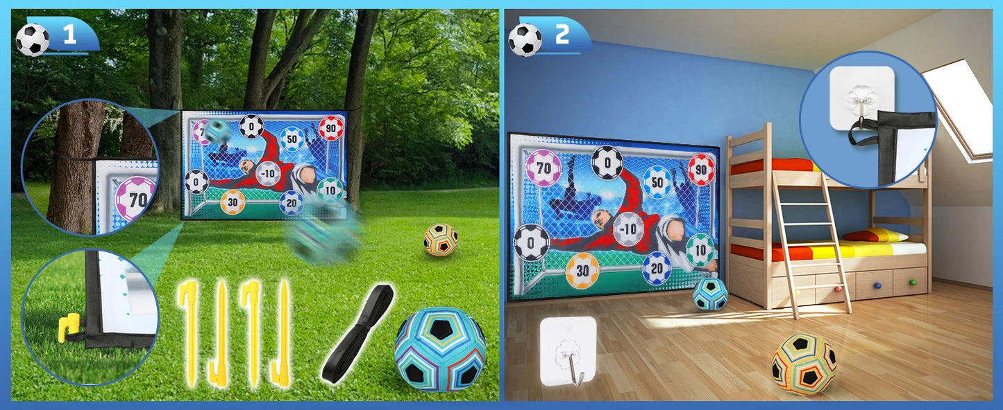Kids Football Sticky Target Game Set – Indoor & Outdoor Soccer Goal Training Toy with 2 Soft Velcro Balls | Garden Sports Gift for Boys & Girls Age 3+