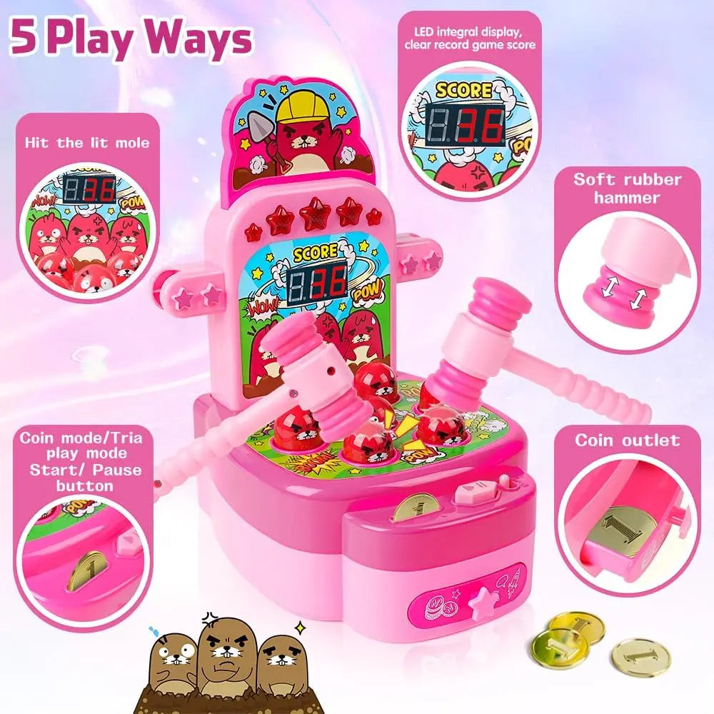 Electronic Whack A Mole Arcade Game for Kids | Interactive Hammer Toy with LED Lights & Score Display