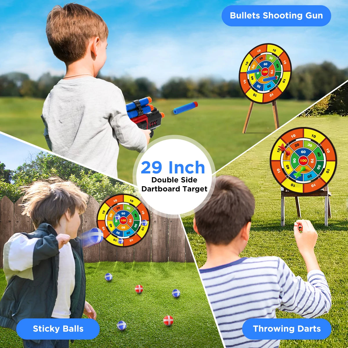 2-in-1 Kids Archery & Shooting Game Set – LED Bow & Arrow, Foam Dart Blasters & Target Board
