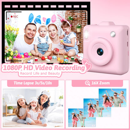 Kids Instant Print Camera | Thermal Print Digital Camera for Children | Birthday & Christmas Gift (Blue & Pink)