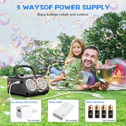 Automatic Bubble Machine for Kids | 20,000+ Bubbles Per Minute | Dual Motor LED Bubble Blower | USB & Battery Powered | Outdoor Garden Party Bubble Maker | Blue & Pink