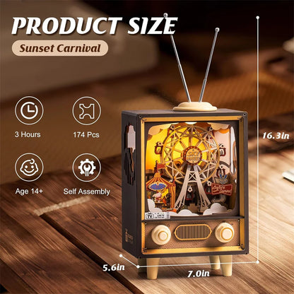 Robotime DIY Wooden Music Box 3D Puzzle LED Night Light Ferris Wheel Gift UK