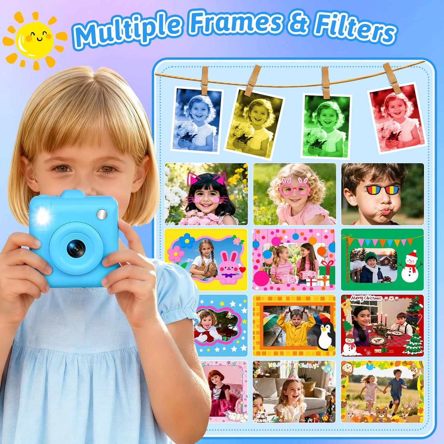 Kids Instant Print Camera | Thermal Print Digital Camera for Children | Birthday & Christmas Gift (Blue & Pink)