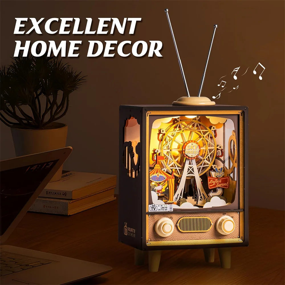 Robotime DIY Wooden Music Box 3D Puzzle LED Night Light Ferris Wheel Gift UK