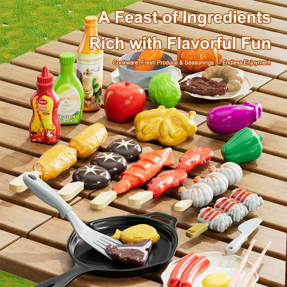 Kids BBQ Grill Play Set Spray Smoke Lights Pretend Cooking Toy Gift UK 3+