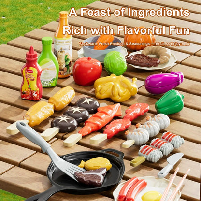 Kids BBQ Grill Play Set Spray Smoke Lights Pretend Cooking Toy Gift UK 3+