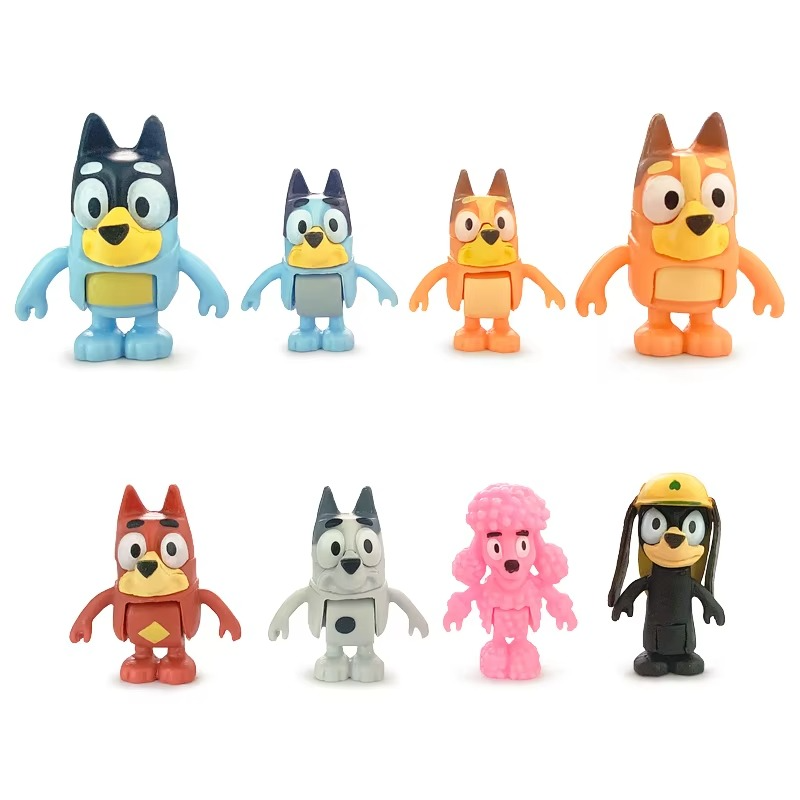 8-Piece Cartoon Dog Family Action Figure Set – Movable PVC Collectible Figures for Kids' Play & Party Decorations