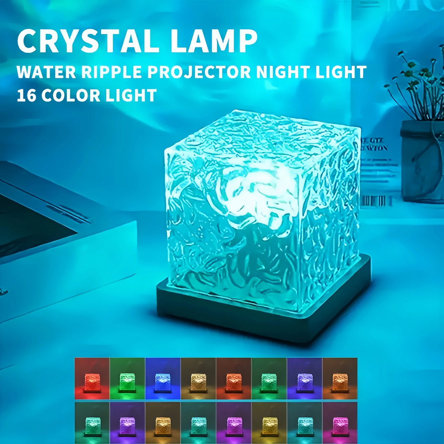 Ocean Wave Aurora Projector Light – USB RGB Water Ripple Night Light with Remote Control & 16 Colours