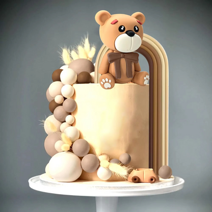 Boho Teddy Bear Cake Decoration Set – Cute Bohemian Cake Topper for Birthdays, Baby Showers, Weddings & Baptisms