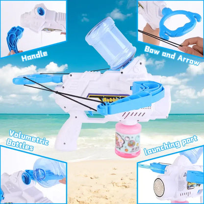 3-in-1 Bubble Water Gun & Bow Arrow Toy – Bubble Machine Blaster for Kids | Summer Outdoor Garden & Beach Fun (Blue)