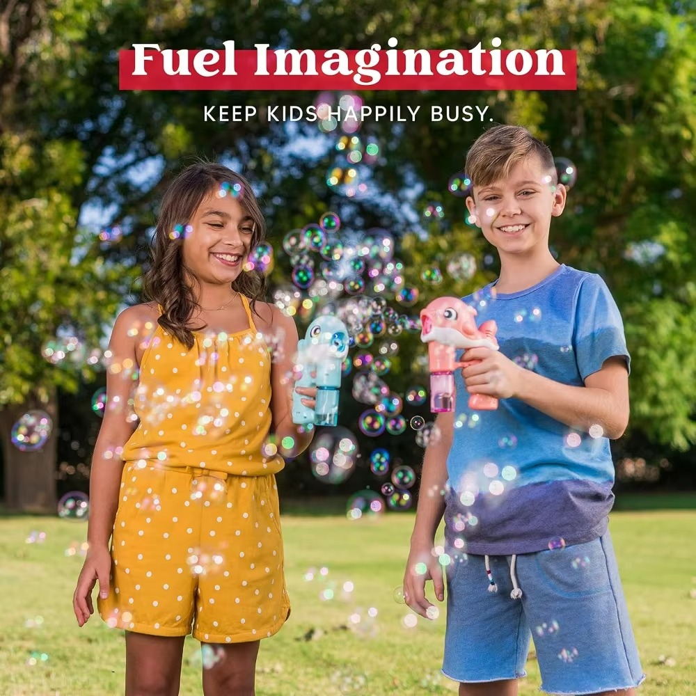 JOYFY Whale Bubble Gun Set – 2 Automatic Bubble Blowers with 4 Bubble Solution Bottles | Summer Outdoor Toy for Kids