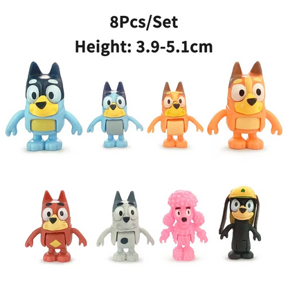 8-Piece Cartoon Dog Family Action Figure Set – Movable PVC Collectible Figures for Kids' Play & Party Decorations