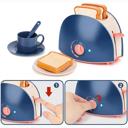 Kids Wooden Kitchen Appliance Toy Set – Pretend Play Coffee Maker, Blender, Mixer & Toaster | Educational Role Play Gift
