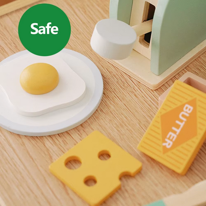 Wooden Toaster Toy Set for Kids – Pretend Play Breakfast Kitchen Playset with Bread & Accessories | Montessori Educational Gift