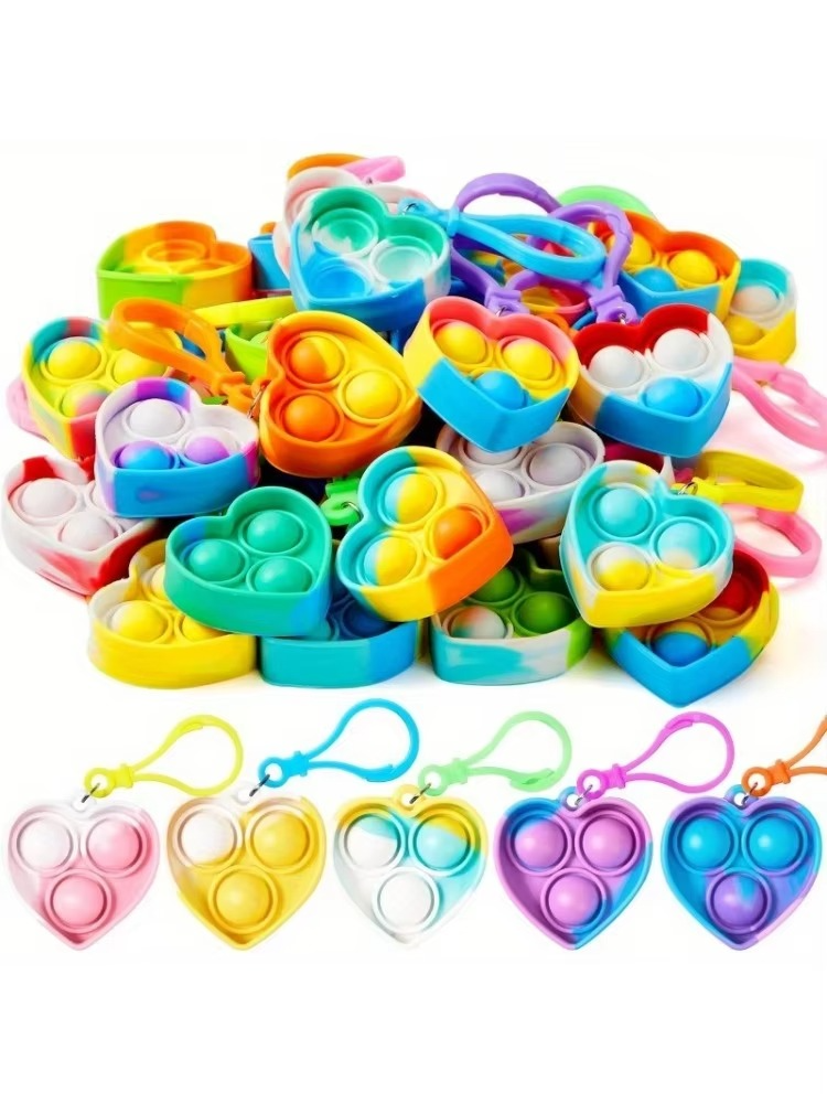 JOYFY Heart Pop Fidget Keychain Set – 30 Pack Sensory Pop Keyrings for Kids, Party Favors & Classroom Rewards