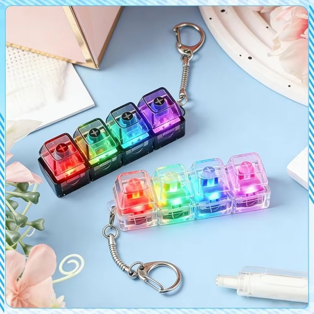 Light Up Keyboard Keychain Fidget Toy – Clickable LED Button Stress Relief Keychain for Anxiety, Office & Everyday Carry