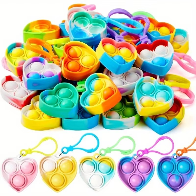 JOYFY Heart Pop Fidget Keychain Set – 30 Pack Sensory Pop Keyrings for Kids, Party Favors & Classroom Rewards