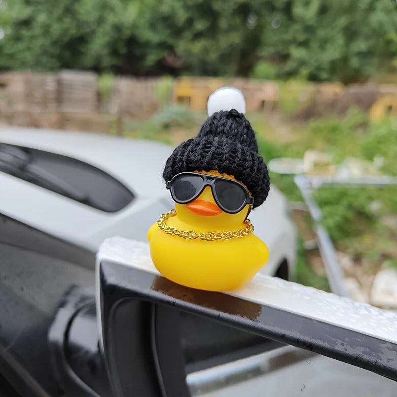 Cute Knitted Hat & Sunglasses Car Decoration Set – Fun Car Dashboard & Mirror Accessory