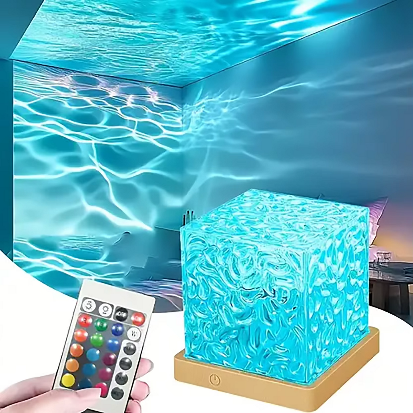 Ocean Wave Aurora Projector Light – USB RGB Water Ripple Night Light with Remote Control & 16 Colours