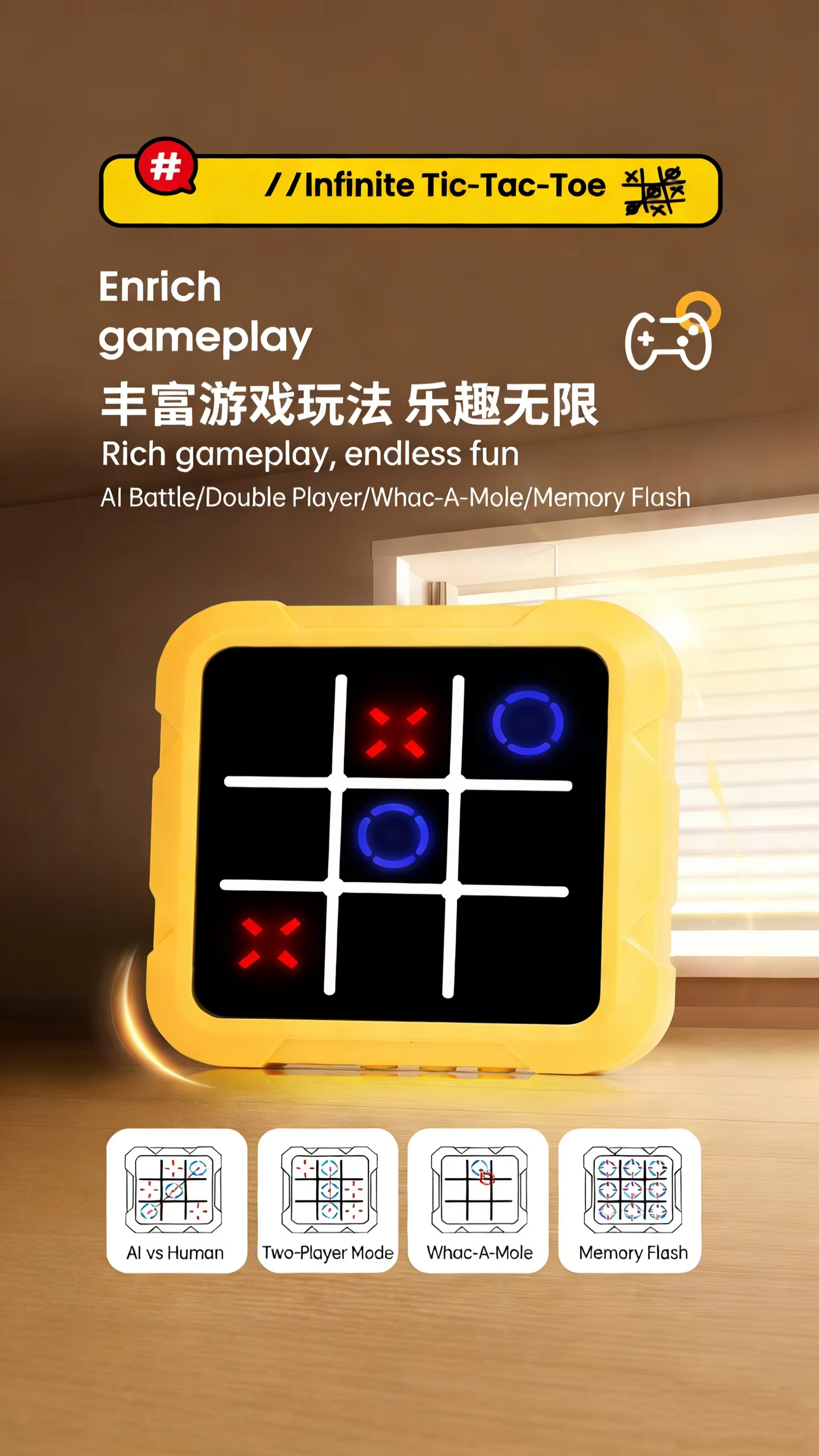 Electronic Tic Tac Toe Game – Interactive Strategy Board Game for Kids | Educational Parent-Child Brain Training Toy