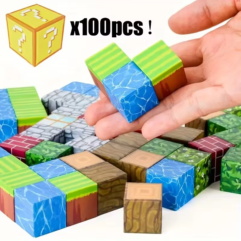 Magnetic Building Blocks Set – 50, 100 or 200 PCS Pixel-Style Magnetic Cubes | STEM Construction Toy for Kids
