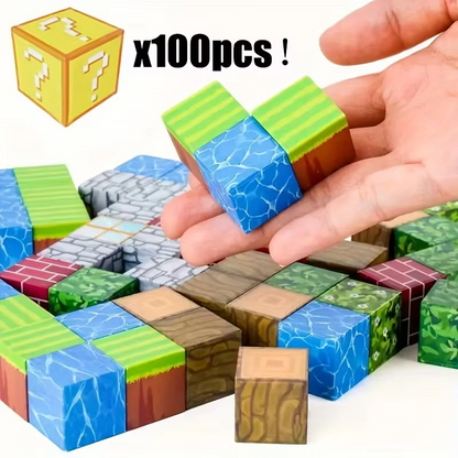Magnetic Building Blocks Set – 50, 100 or 200 PCS Pixel-Style Magnetic Cubes | STEM Construction Toy for Kids