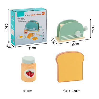 Wooden Toaster Toy Set for Kids – Pretend Play Breakfast Kitchen Playset with Bread & Accessories | Montessori Educational Gift
