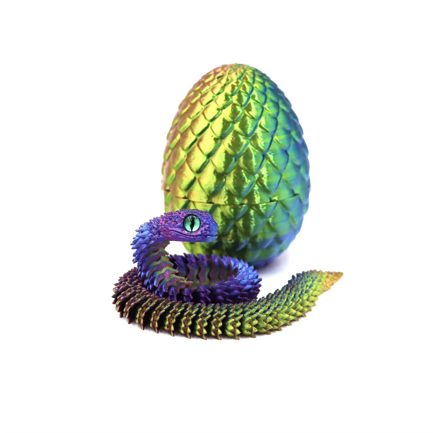 3D Printed Articulated Snake Egg Toy – Flexible Moveable Fidget Figure with Rotating Joints | Desk Decor & Stress Relief Gift