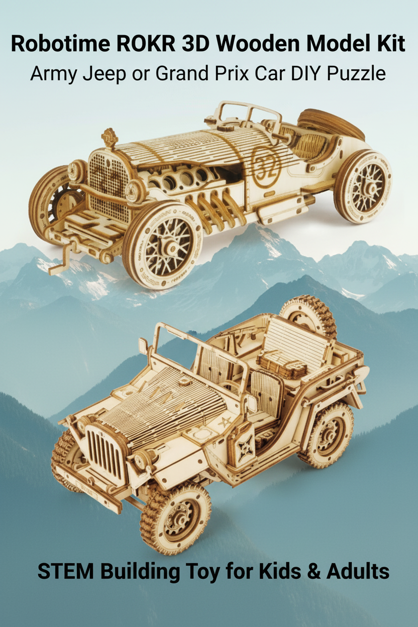 Robotime ROKR 3D Wooden Model Kit – Army Jeep or Grand Prix Car DIY Puzzle | STEM Building Toy for Kids & Adults