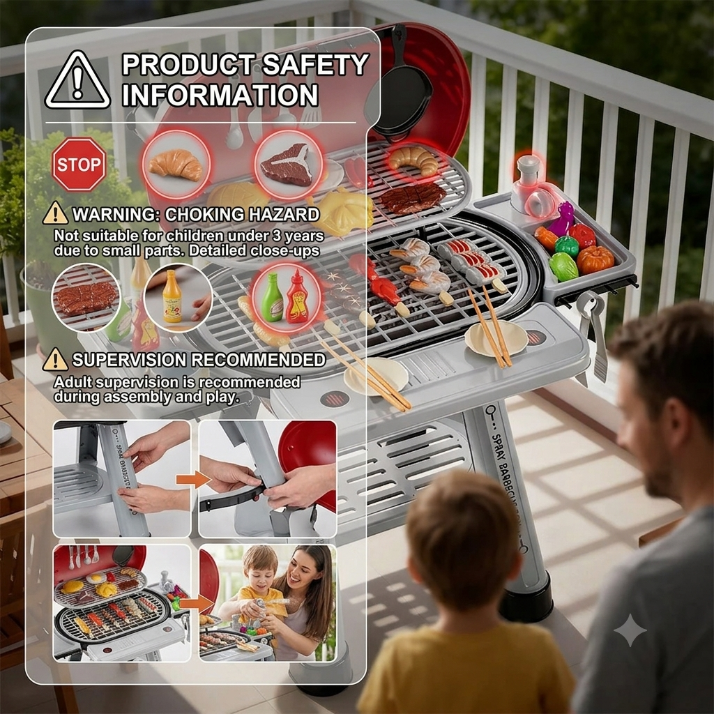Kids BBQ Grill Play Set Spray Smoke Lights Pretend Cooking Toy Gift UK 3+
