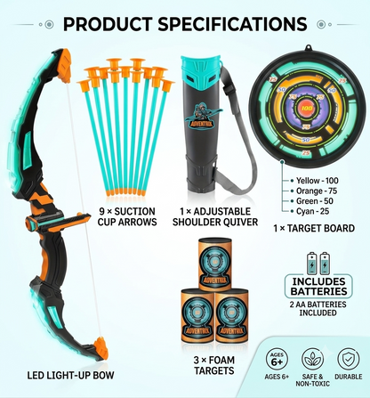 JOYFY LED Light-Up Kids Bow and Arrow Set with Target & Quiver