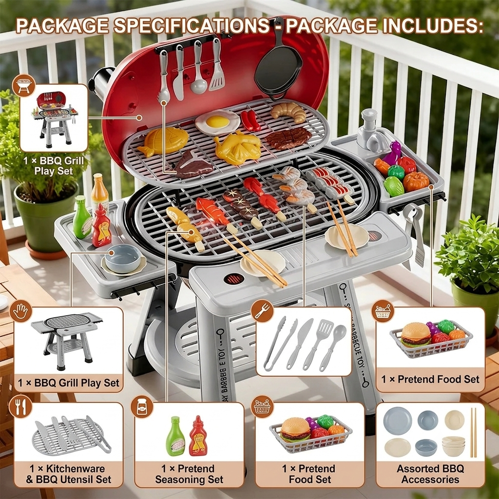 Kids BBQ Grill Play Set Spray Smoke Lights Pretend Cooking Toy Gift UK 3+