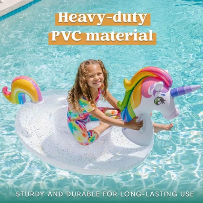 Sloosh Unicorn Pool Float Kids Inflatable Rainbow Unicorn Floaty with Glitters Fun Pool Floats Ride On Unicorn for Kids