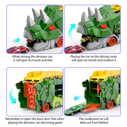Dinosaur Swallowing Car Toy – Triceratops Slide Track with 4 Alloy Cars for Kids Ages 4–6