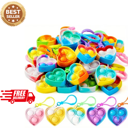 JOYFY Heart Pop Fidget Keychain Set – 30 Pack Sensory Pop Keyrings for Kids, Party Favors & Classroom Rewards