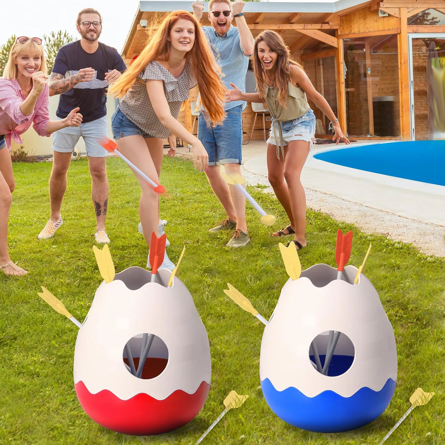 Kids Arrow Toss Game with Moving Egg Target & 6 Soft Arrows | Indoor & Outdoor Family Game